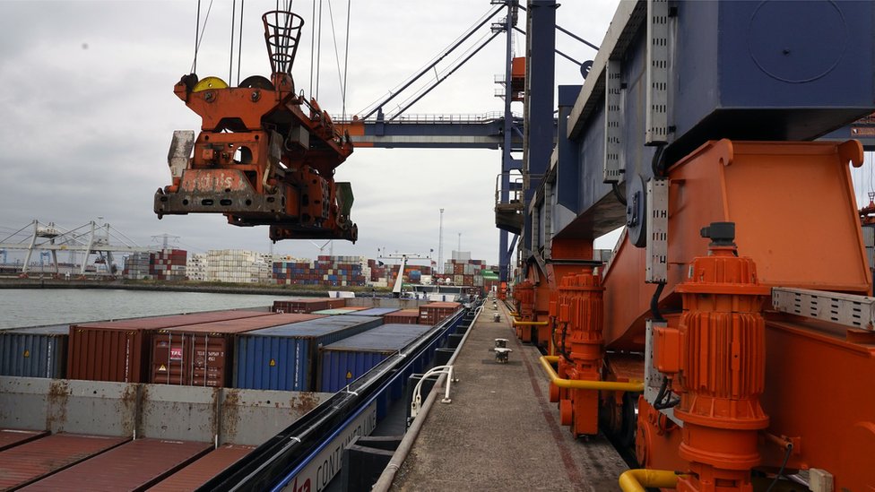 A shipping container lift in the Port of Rotterdam