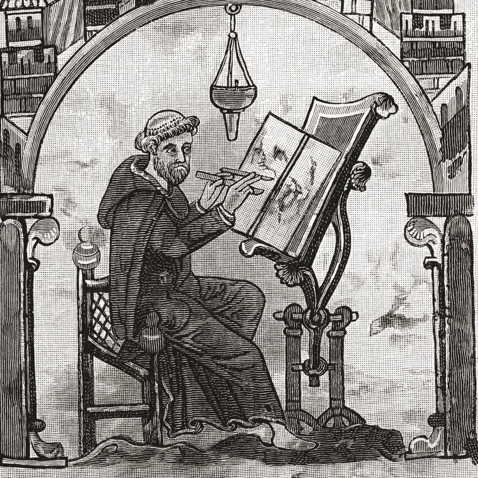 Monje en el escriptorium en el siglo XII
