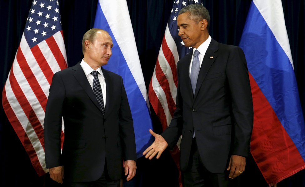 Обама и Путин на Ассамблее ООН в Нью-Йорке, 2015 год