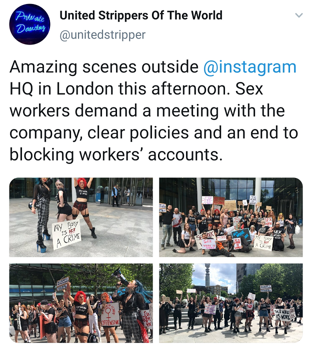 Пост в Instagram, демонстрирующий протесты у лондонской штаб-квартиры компании