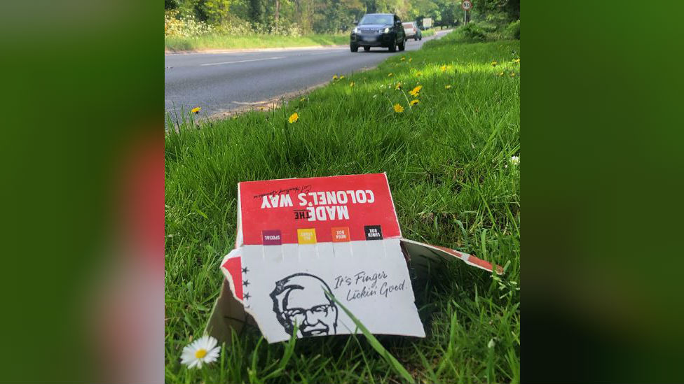 Коробка KFC на обочине дороги