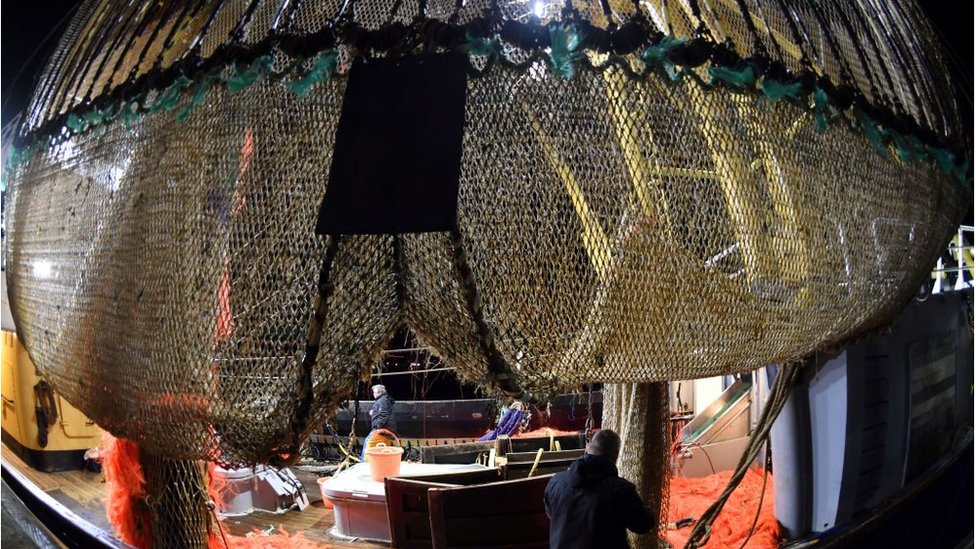 Электрические импульсные рыболовные сети на борту голландского рыболовного судна