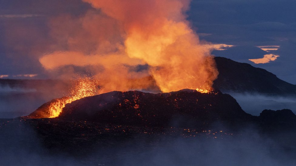 Mount Fagradalsfjall volcano spews lava after an eruption ion 16 July