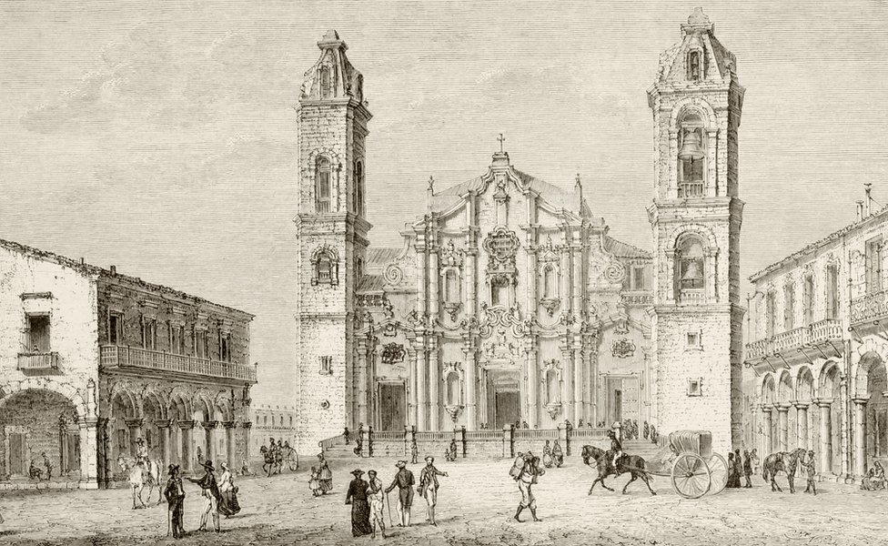 Собор в Гаване, Куба, около 1880-х годов. С иллюстрации XIX века.
