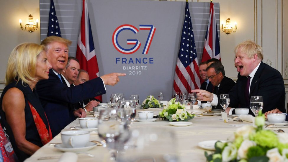 Trump and Johnson share laughs at the 2019 summit in France