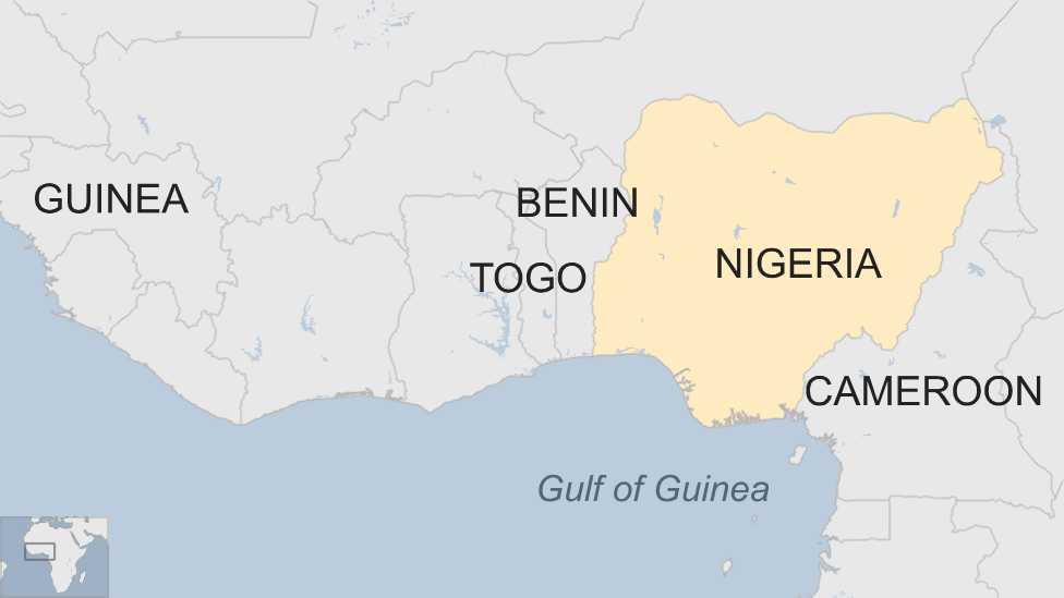 Карта с изображением Гвинейского залива и окружающих стран