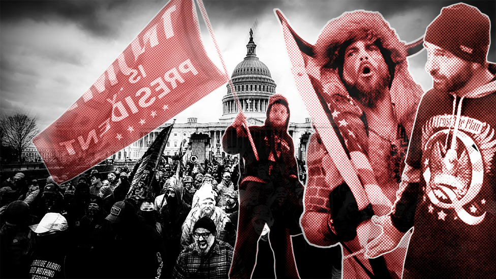 Imagen compuesta que muestra la insurrección del 6 de enero en el Congreso de Estados Unidos