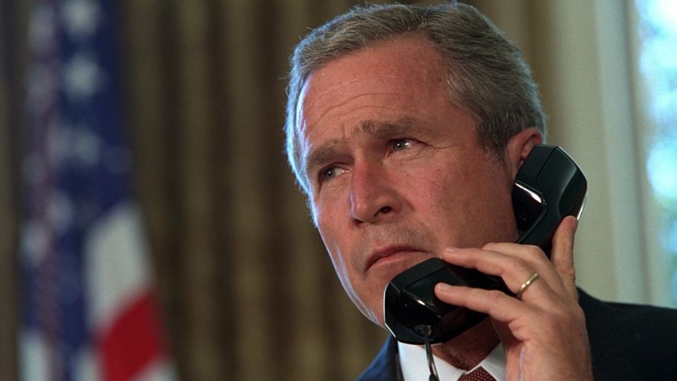 George W. Bush, former US president, speaking on the phone in 2001