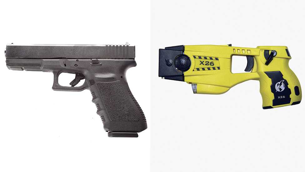 Glock handgun and X26 Taser