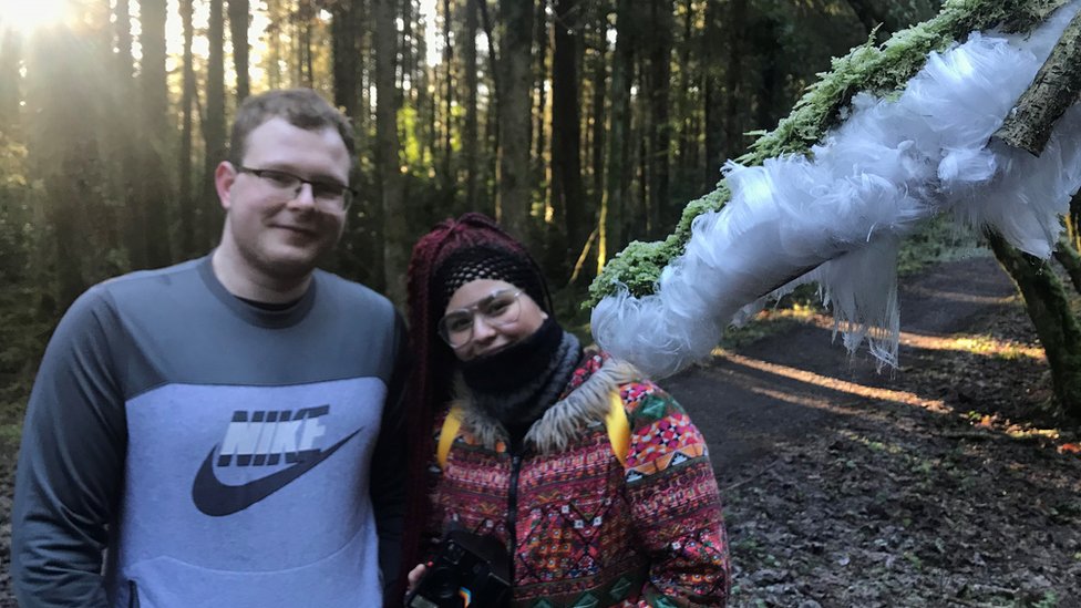 Janusz Kumor and Nadia Smith pictured beside hair ice at Old Castle Archdale in Fermanagh