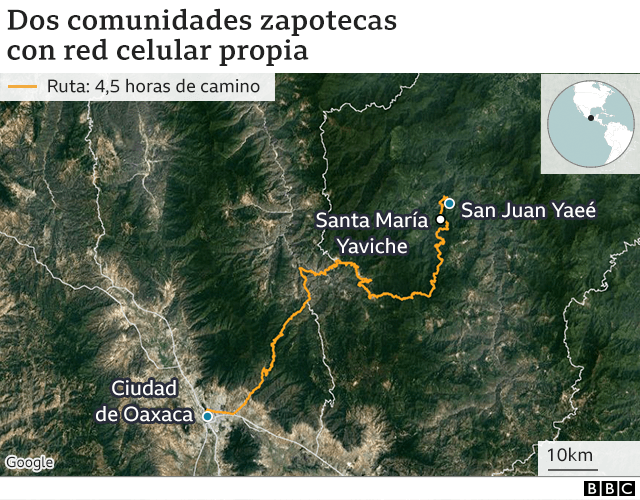 Un mapa de la ruta a Santa María Yaviche y San Juan Yaeé