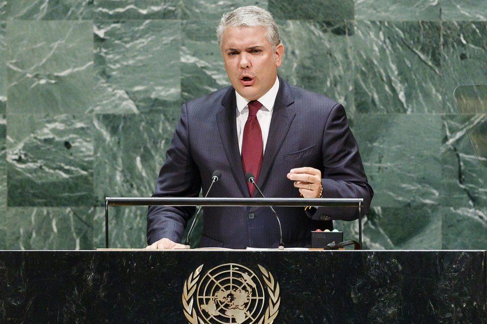 Duque dando un discurso en la ONU.