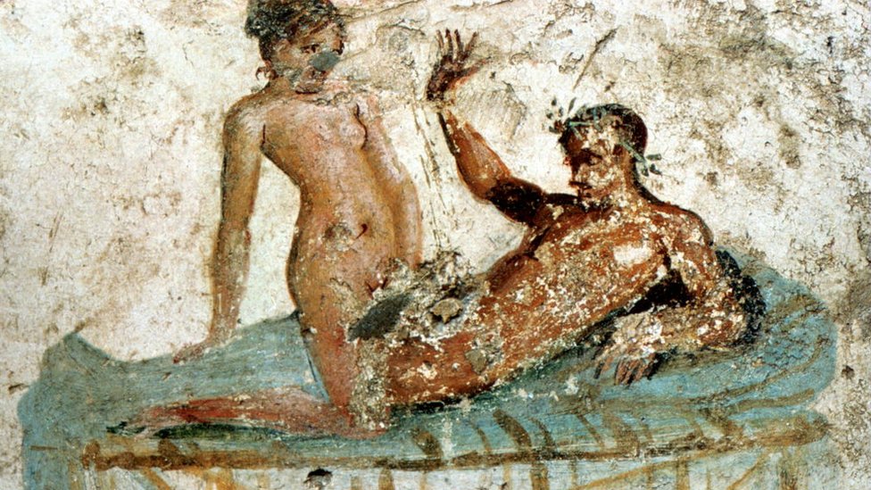 Ilustración en la pared de una habitación de la Casa del Centenario, la residencia de un acaudalado habitante de Pompeya, preservada por la erupción del Vesubio en 79 d.C.