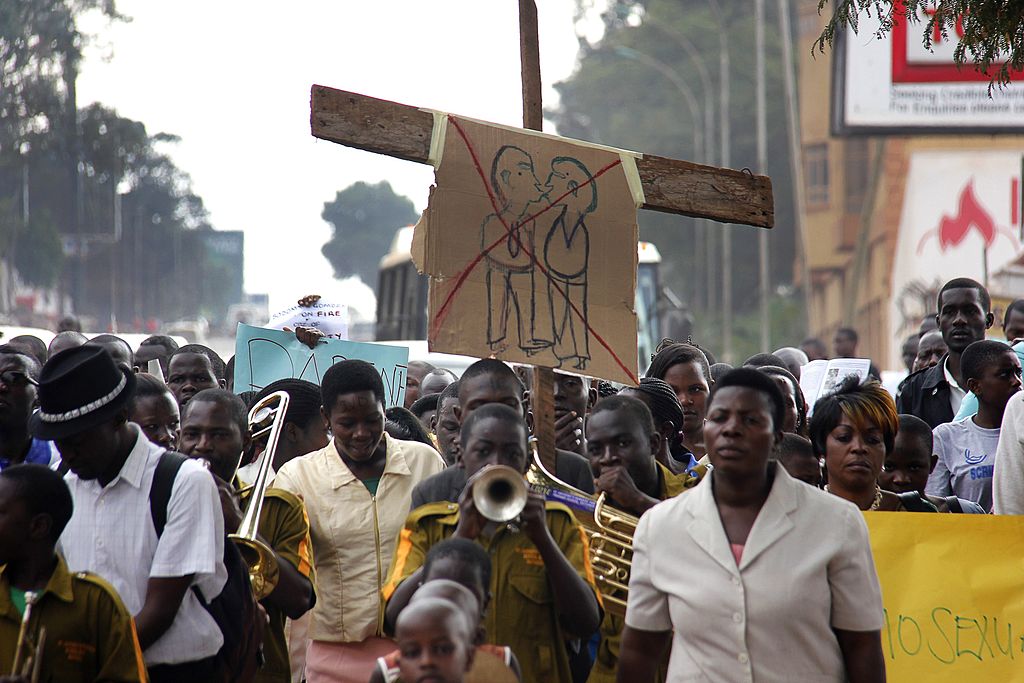 Manifestación anti gay en Uganda