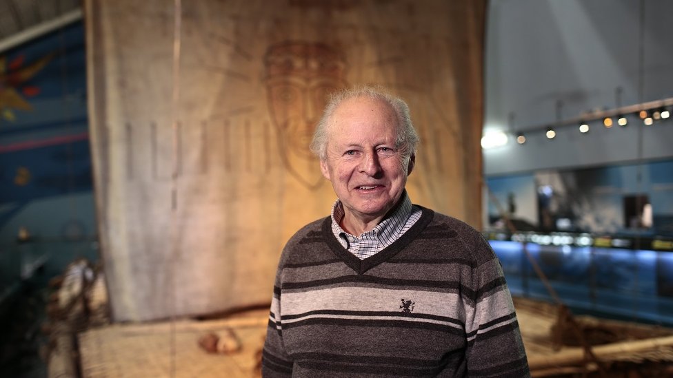 Thor Heyerdahl en el museo Kon Tiki