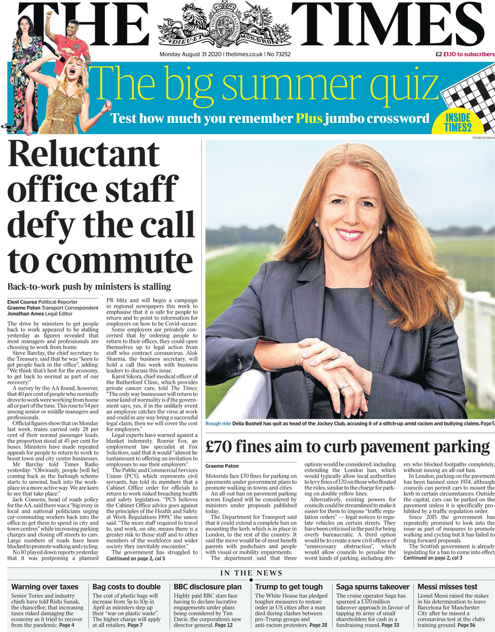 The Times front page 31 August 2020