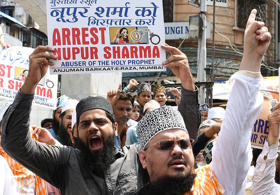 Protesters in Mumbai demand the arrest of BJP spokesperson Nupur Sharma for her blasphemous comments on Prophet Muhammad