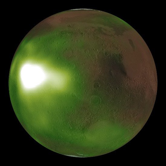 Sitios brillantes en la atmósfera de Marte