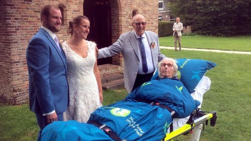 An elderly woman taken to a hastily arranged wedding