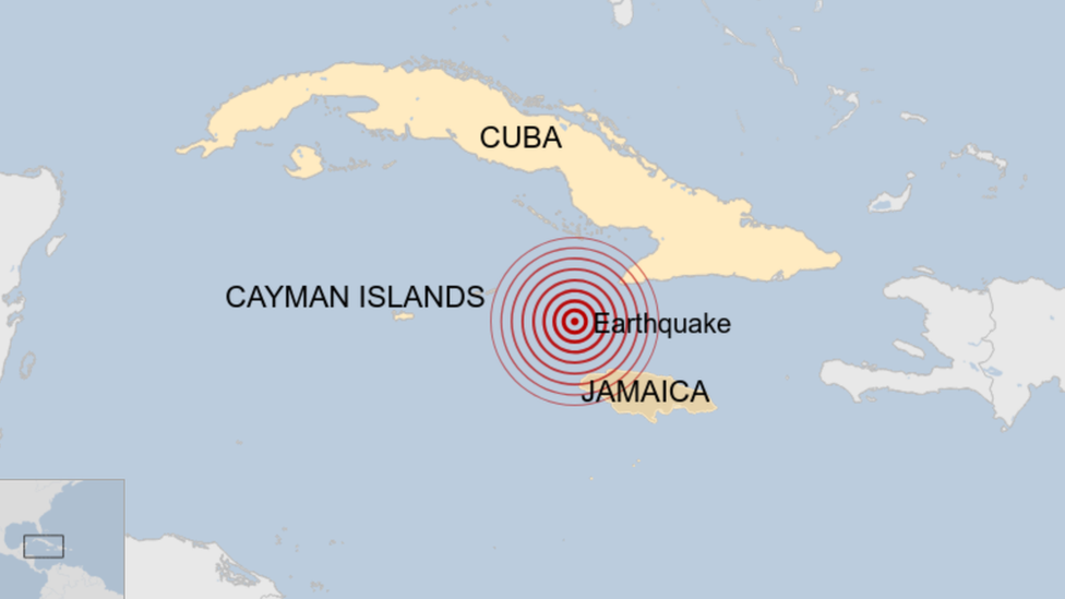 Карта, показывающая место землетрясения в Карибском бассейне