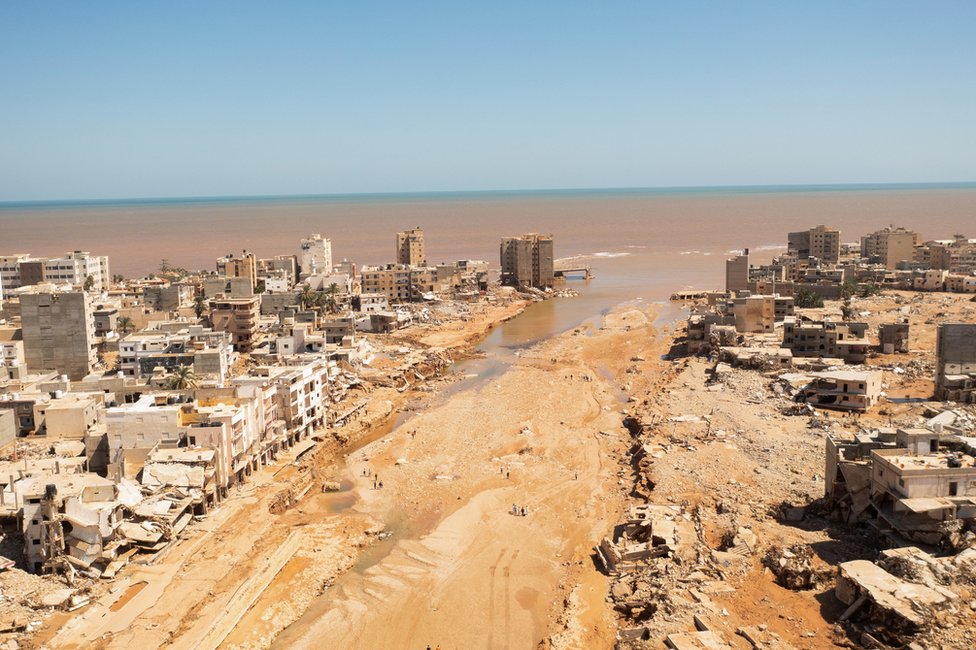 The failure of two dams sent a torrent of water through Derna, washing entire streets into the sea