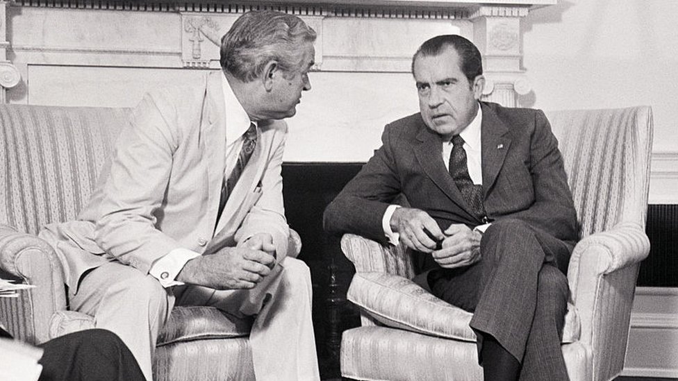 Imagem de Richard Nixon com seu secretário do Tesouro, John Connally