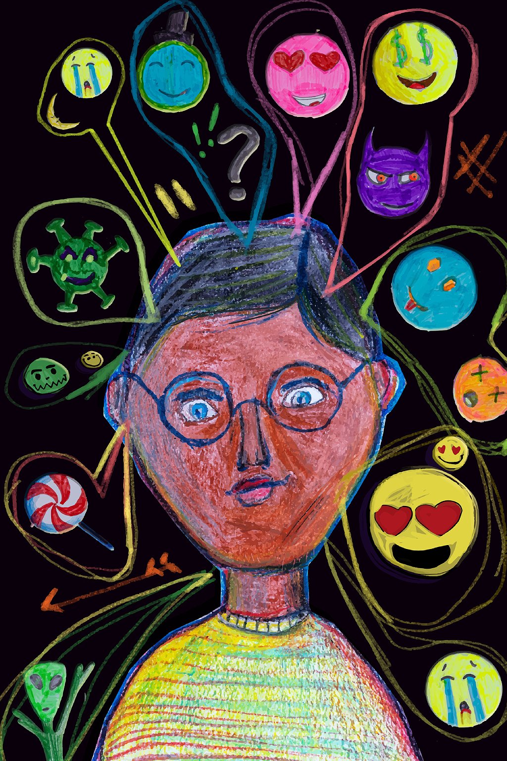 Dibujo de niño confundido con emociones