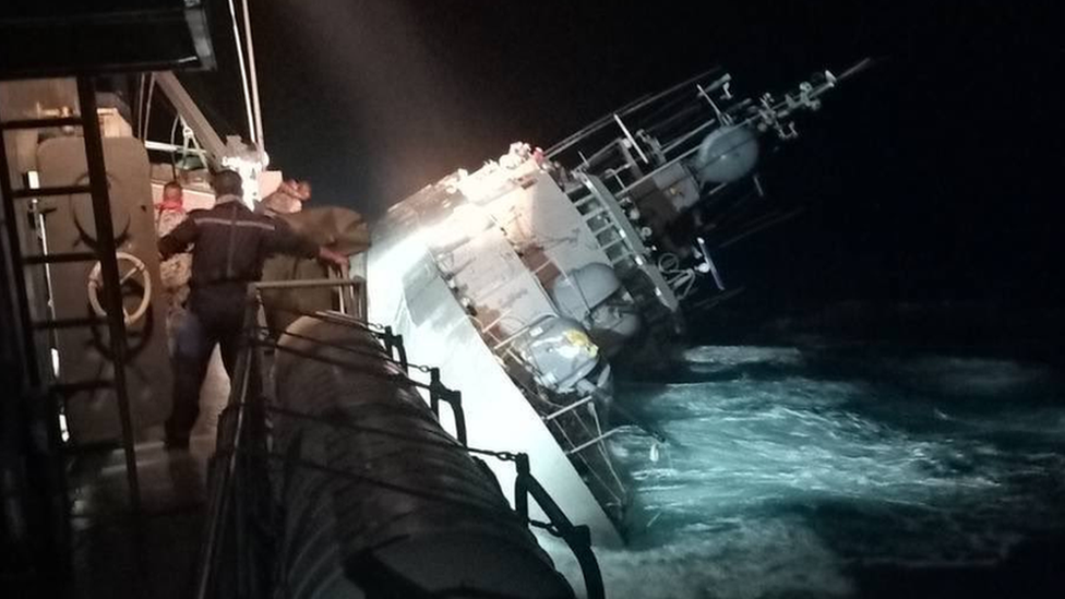 Thailand navy ship sinks stranding more than 100 sailors