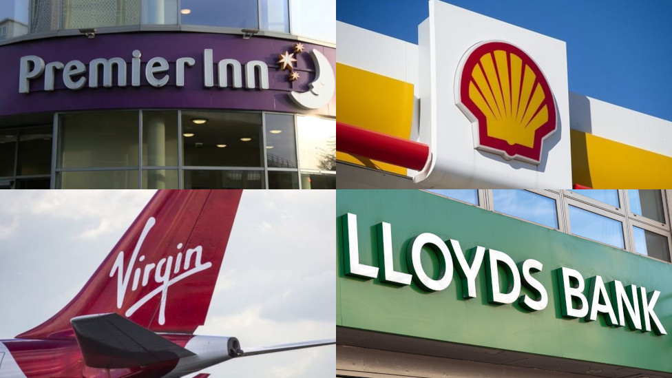 Логотипы Virgin Atlantic, Lloyds Bank, Shell и Premier Inn