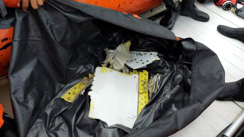 Items discovered believed to belong to the Sriwijaya Air flight SJ182 that disappeared shortly after take-off from Jakarta