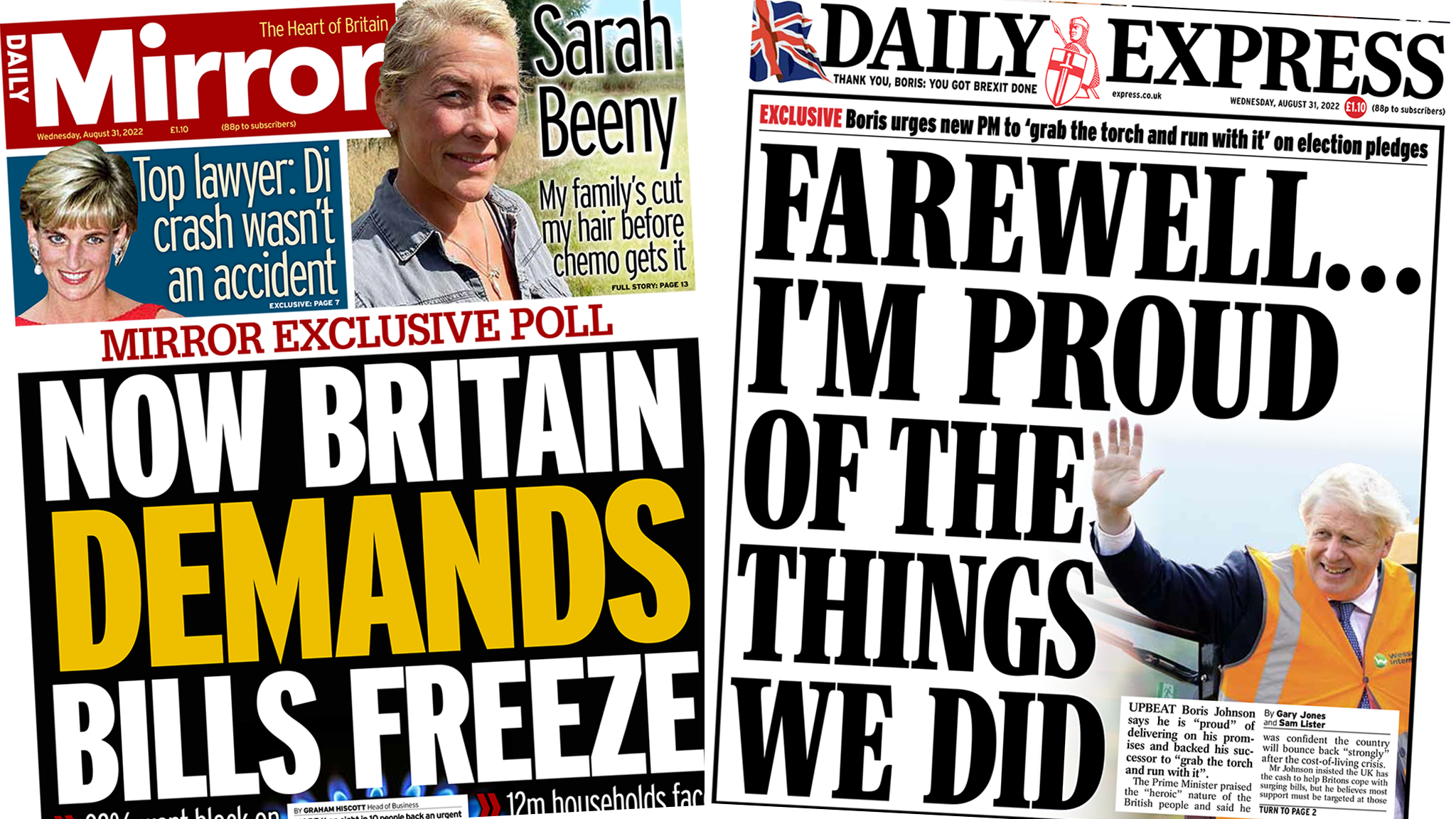 Newspaper headlines: 'Britain demands bill freeze' and farewell Boris - BBC  News