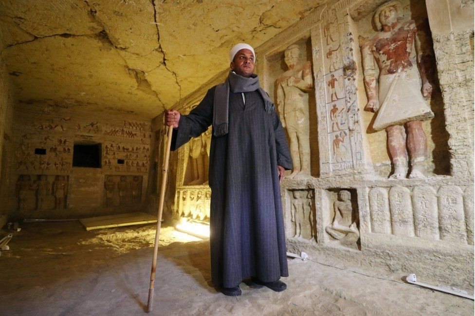 Mustafa Abdo is the project's chief of excavation. The tomb is 10m (33 ft) long, 3m (9.8ft) wide, and a little under 3m high