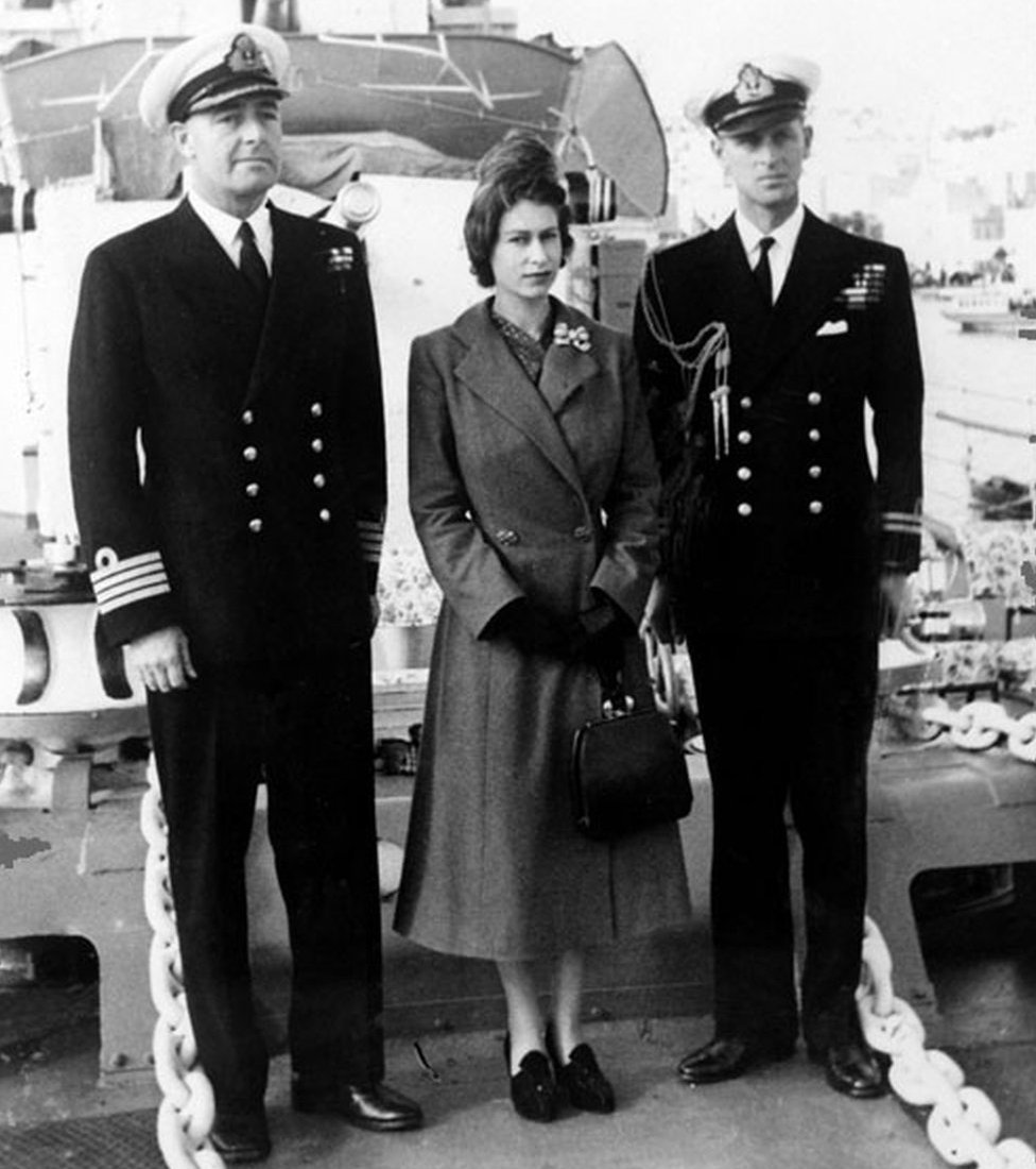 Princess Elizabeth and Prince Philip on board HMS Chequers