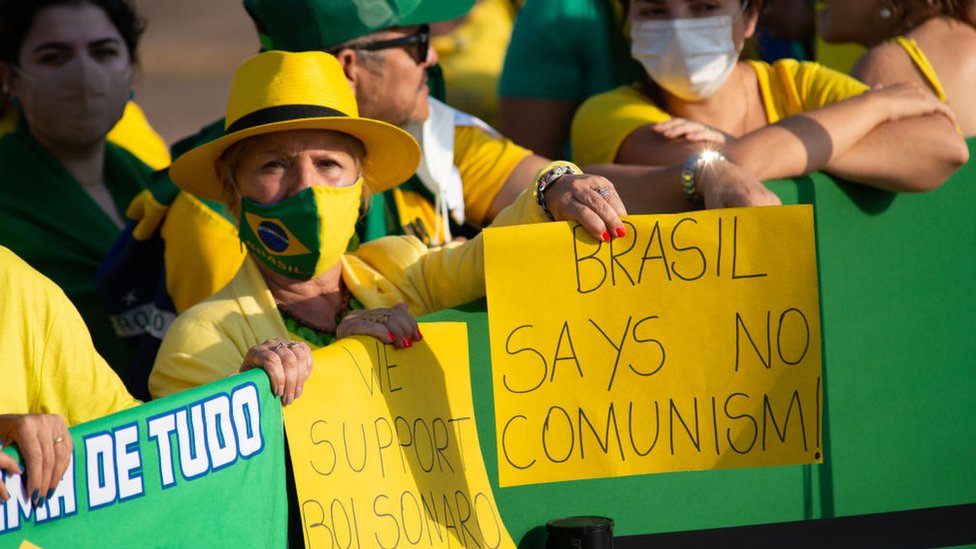 Partidários de Bolsonaro em evento em Brasília