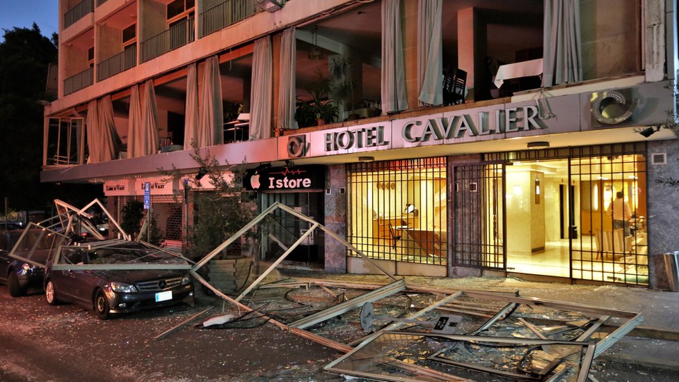 黎巴嫩貝魯特港區附近一家酒店受損情況（4/8/2020）
