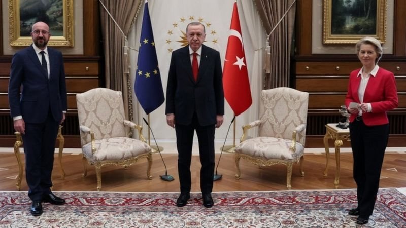 AB Konseyi Başkanı Charles Michel, Cumhurbaşkanı Recep Tayyip Erdoğan ve Avrupa Komisyonu Başkanı Ursula von der Leyen