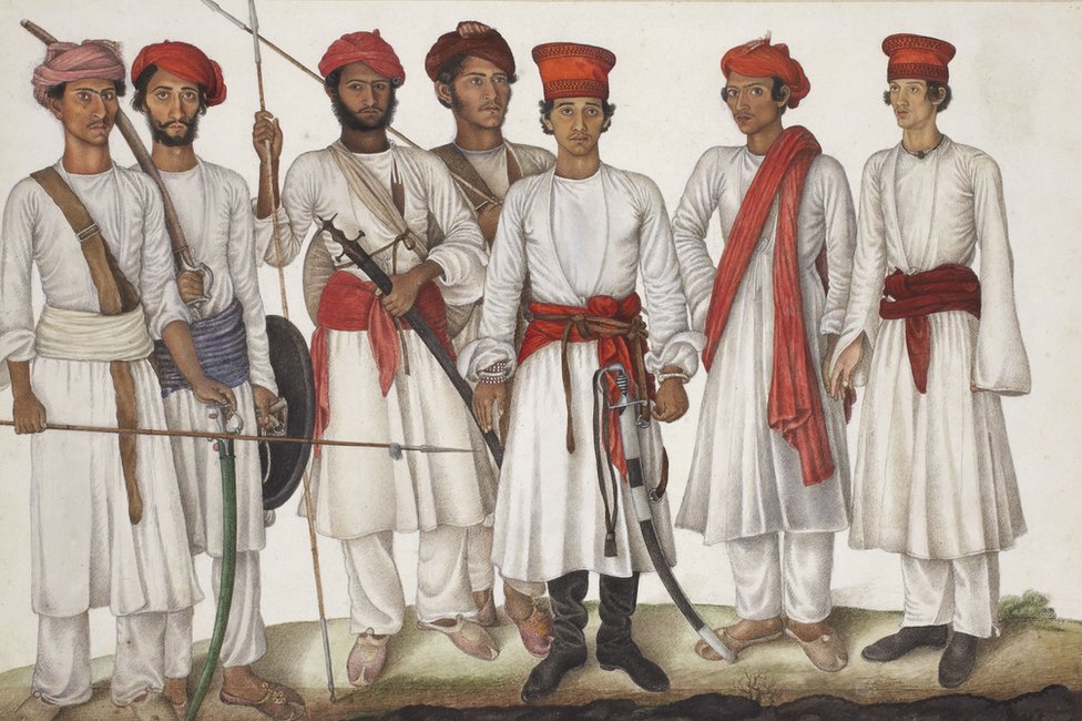 Группа индийских солдат, сражавшихся на стороне англичан, Гулам Али Хан, 1815-16 гг.