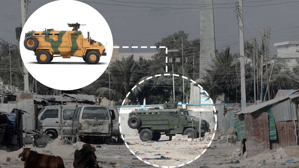 Türkiye'nin Ağustos 2020'de Somali'ye hibe ettiği BMC Kirpi tipi zırhlı araçlar 19 Şubat'ta sokaklara dökülen muhaliflere karşı kullanıldı.