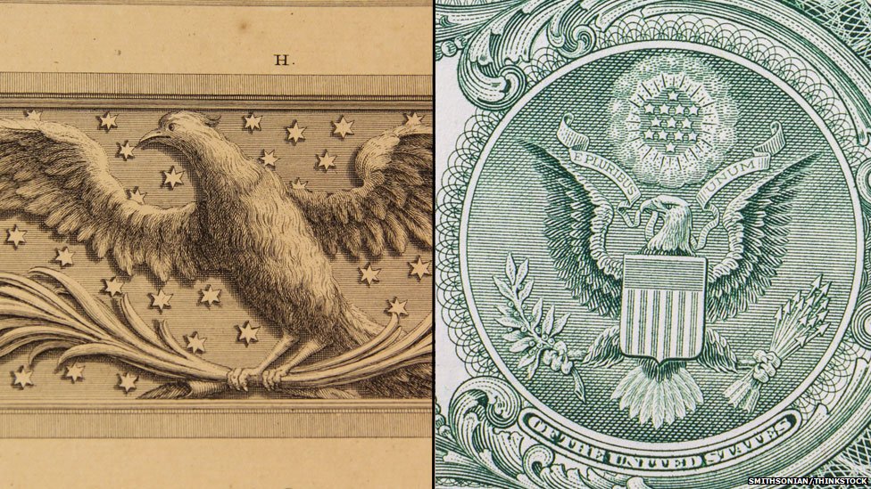 Комбинированный орел на Пальмире и долларовая купюра