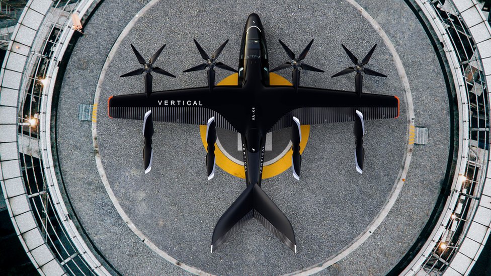 藝術構想圖：Vertical Aerospace在停機坪上的電力飛機