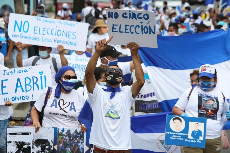 Una protesta contra el sistema electoral de Nicaragua