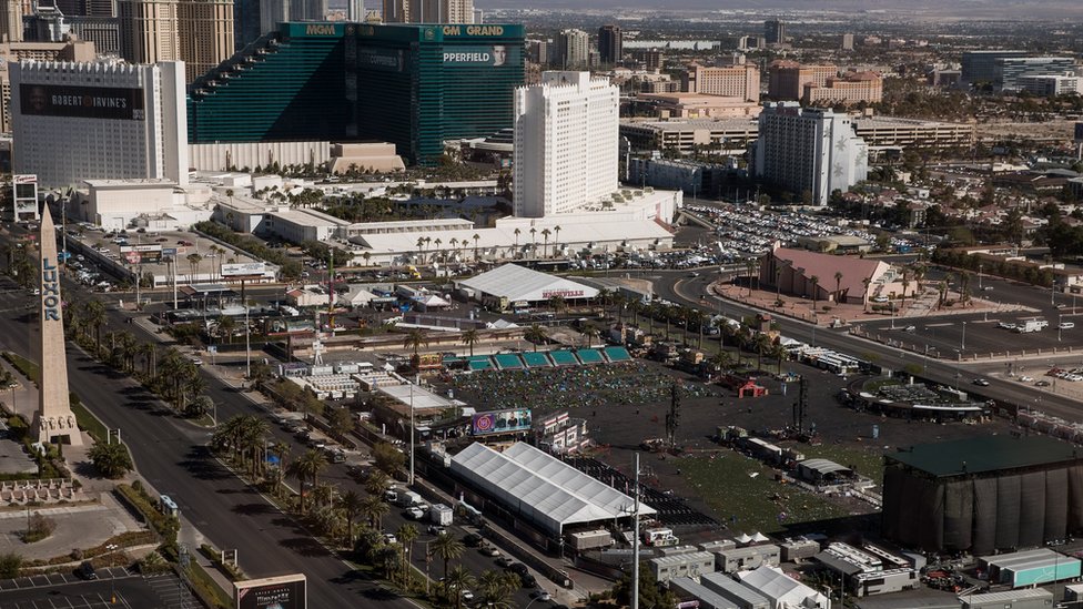 El tiroteo sucedió en "The Strip", el bulevar más emblemático y conocido de Las Vegas. Vista aérea de The Strip