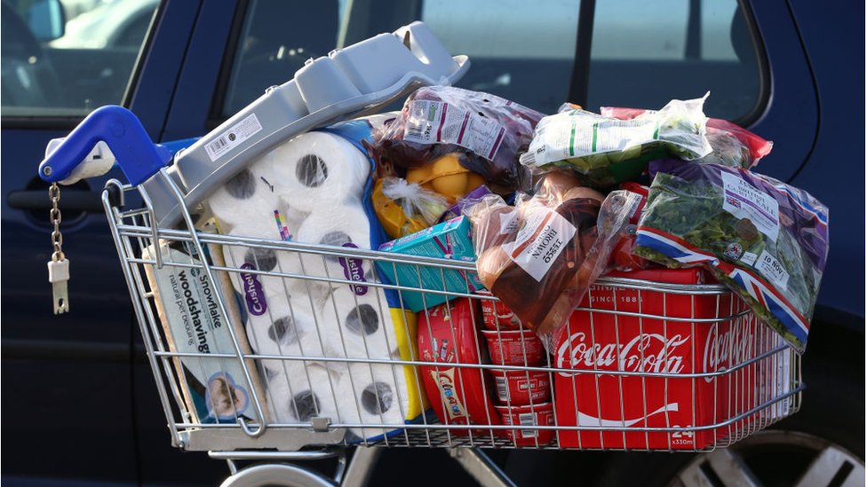 Trolley full of Tesco products