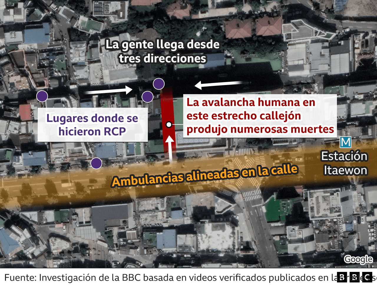 Mapa en detalle de la zona donde ocurrió la tragedia