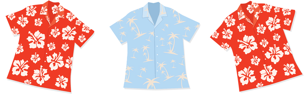 Illustration von drei Hawaiihemden
