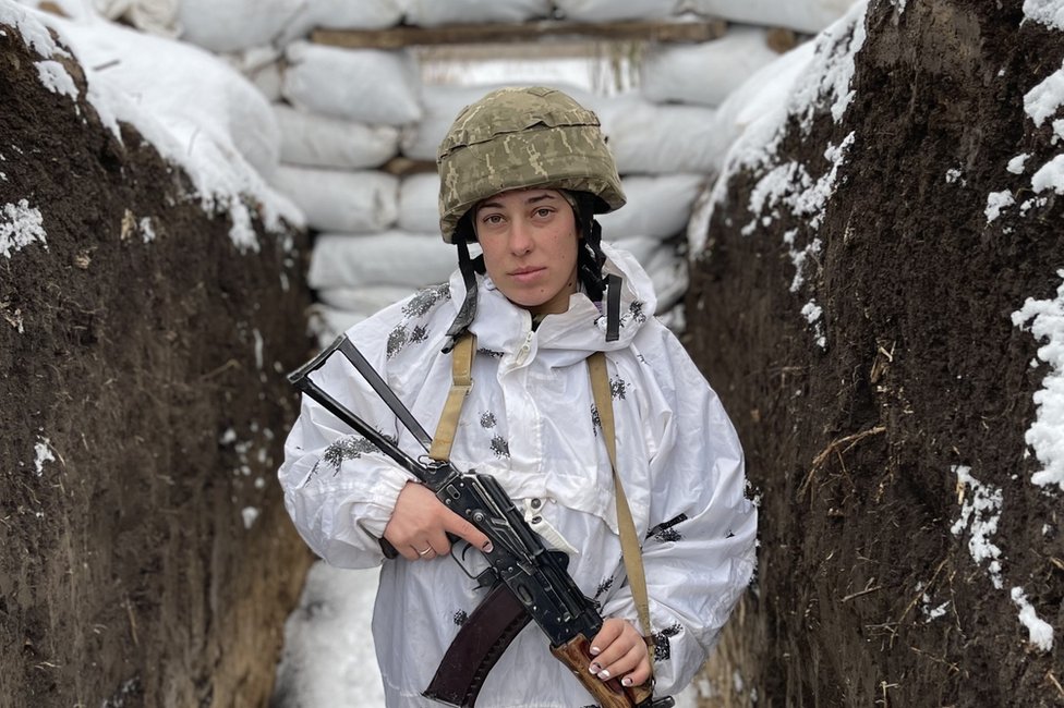 Maria is stationed on Ukraine's eastern front line. "We are standing our ground," she said.