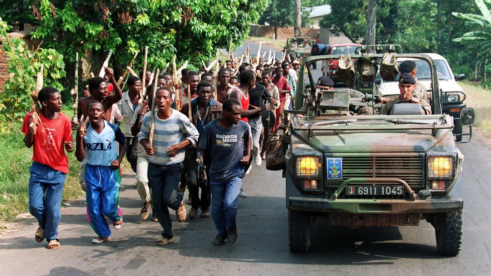 Hutu militia/French military jeep in Rwanda, June 1994