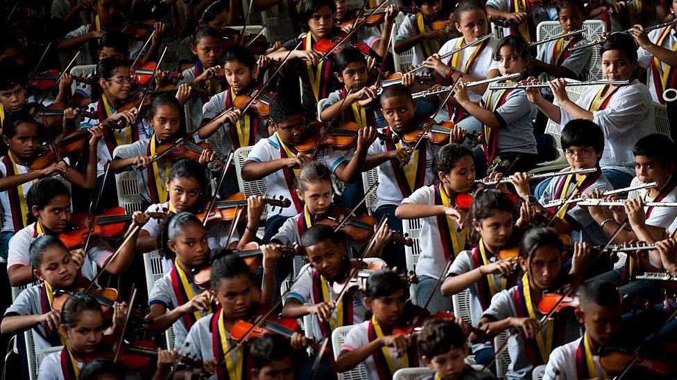 Young musicians from El Sistema in a concert in Caracas
