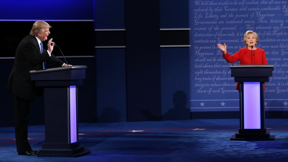 Imagen del debate presidencial entre los candidatos Donald Trump y Hillary Clinton en la Universidad Hofstra el 26 de septiembre de 2016 en Hempstead, Nueva York