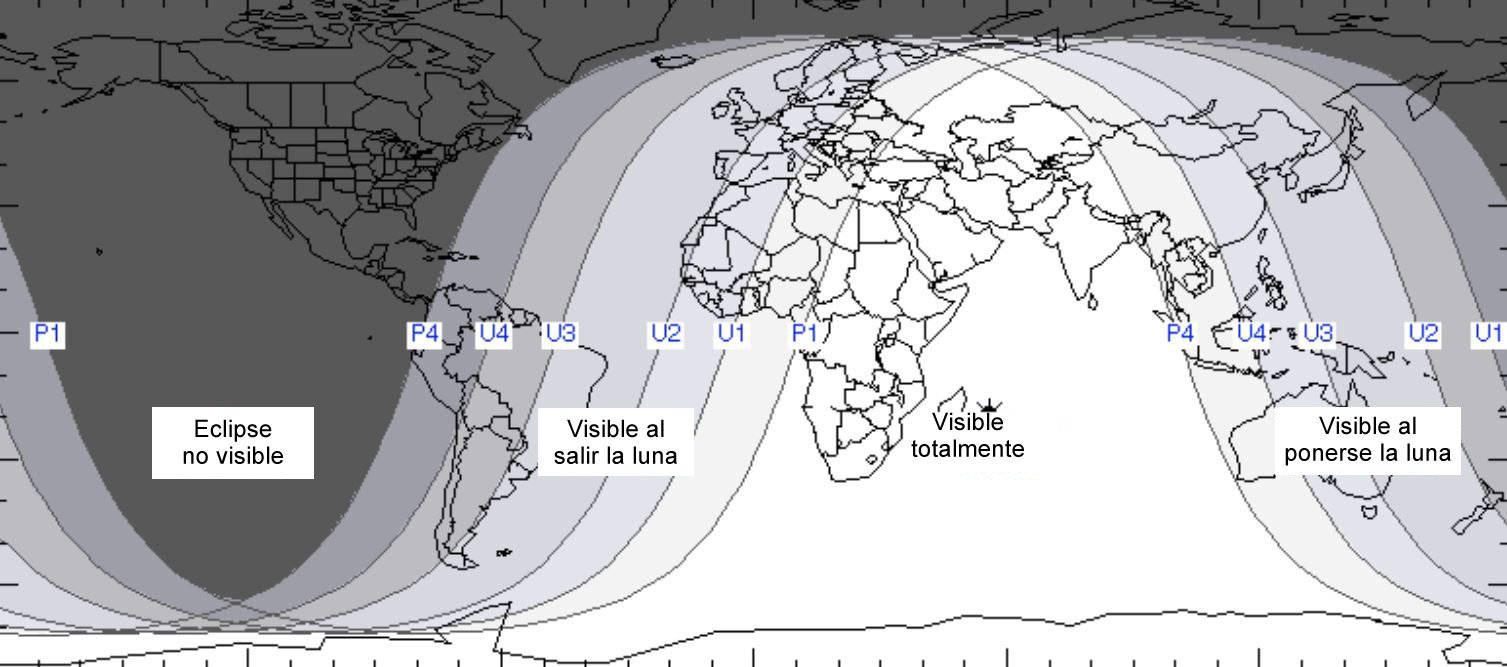 Visibilidad del eclipse en el mundo